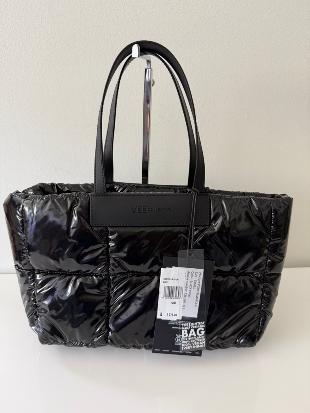 NWT VEE COLLECTIVE Porter Marche Small Tote Handbag Bag Black Vinyl